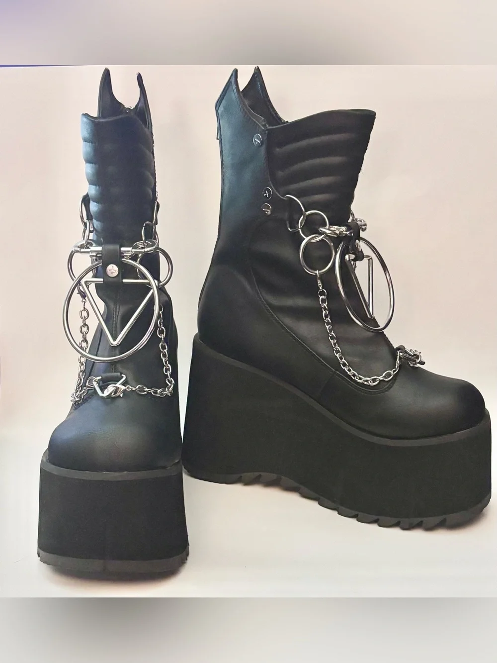 Demonia Black Ritual Chain Platform Gothic Boots